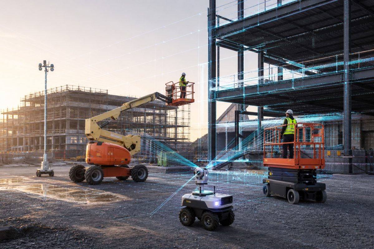 Connected aerial work platforms and an autonomous mapping robot on a construction site